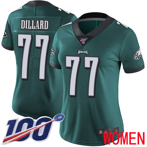 Women Philadelphia Eagles #77 Andre Dillard Midnight Green Team Color Vapor Untouchable NFL Jersey Limited 100th->women nfl jersey->Women Jersey